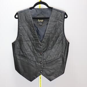 Learsi Genuine‎ Leather Quilted Vest Black Snap Front Size L